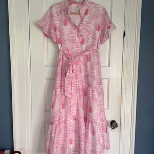 J Marie pink palm maxi dress size small